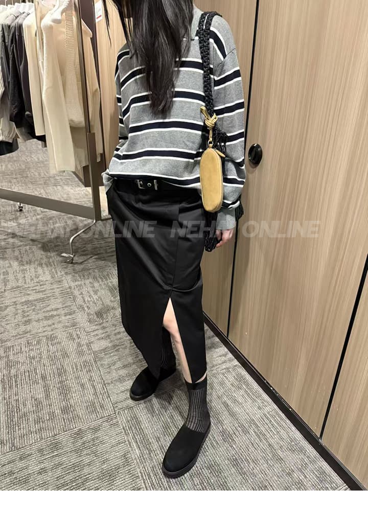 내해 한 세대 lacher 작은 대중 보 주님 바람 스트라이프 POLO 칼라 지식인 배색 스웨터 상세 이미지 6