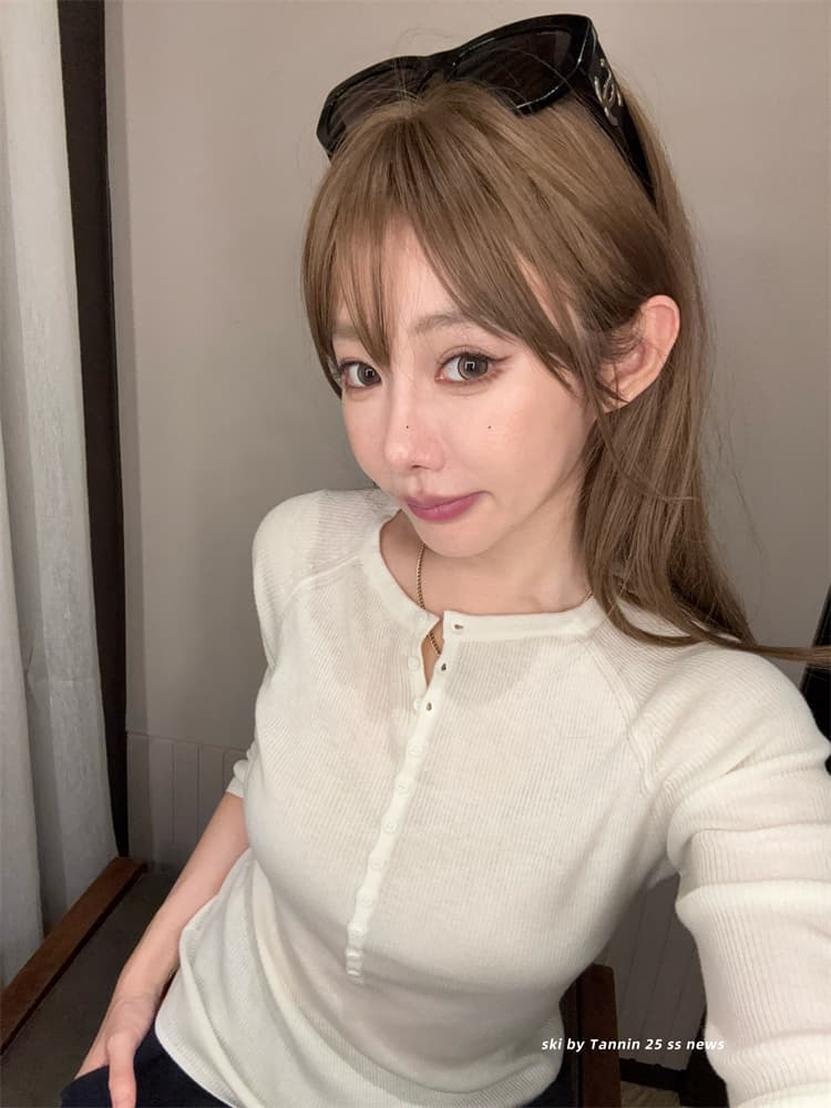 ski by tannin 독일 16 바늘 포함 양모 헨리 칼라 삼색 몸매 가꾸기 구덩이 기사 혼방 니트 스웨터 여성 이미지 3