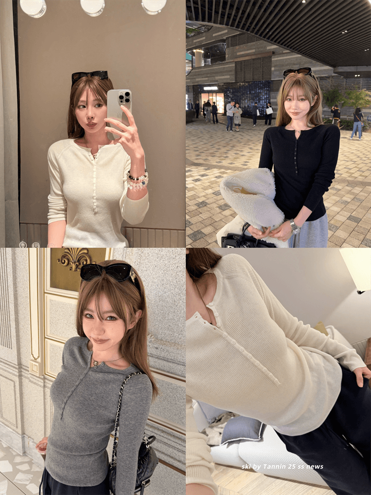 ski by tannin 독일 16 바늘 포함 양모 헨리 칼라 삼색 몸매 가꾸기 구덩이 기사 혼방 니트 스웨터 여성 상세 이미지 4