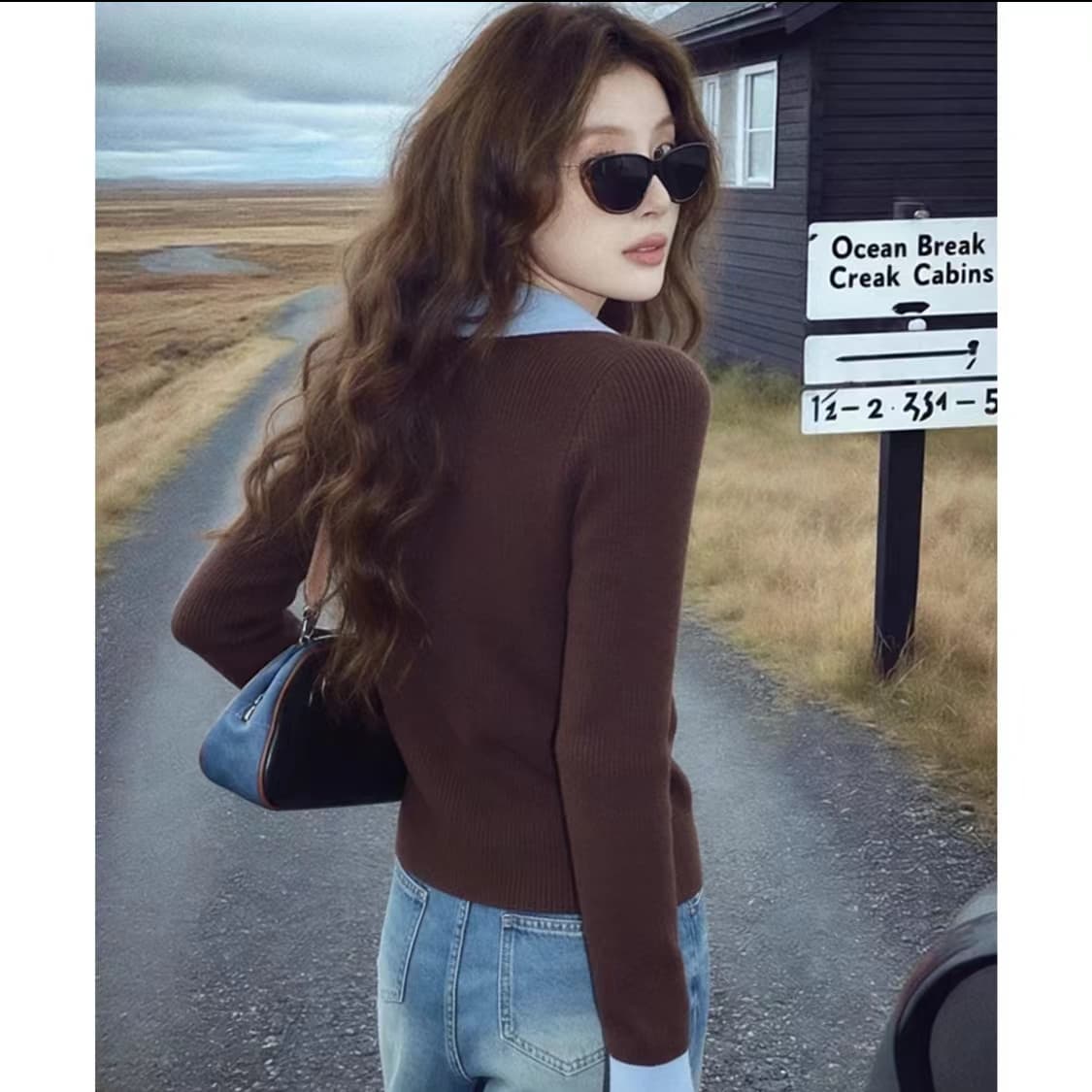 가을 겨울 브라운 긍정적 인 어깨 인사이드 가져 가라. 몸매 가꾸기 풀오버 스웨터 여자 POLO 칼라 페이크 레이어드 만나는 니트 스웨터 긴팔 맨위 상세 이미지 4