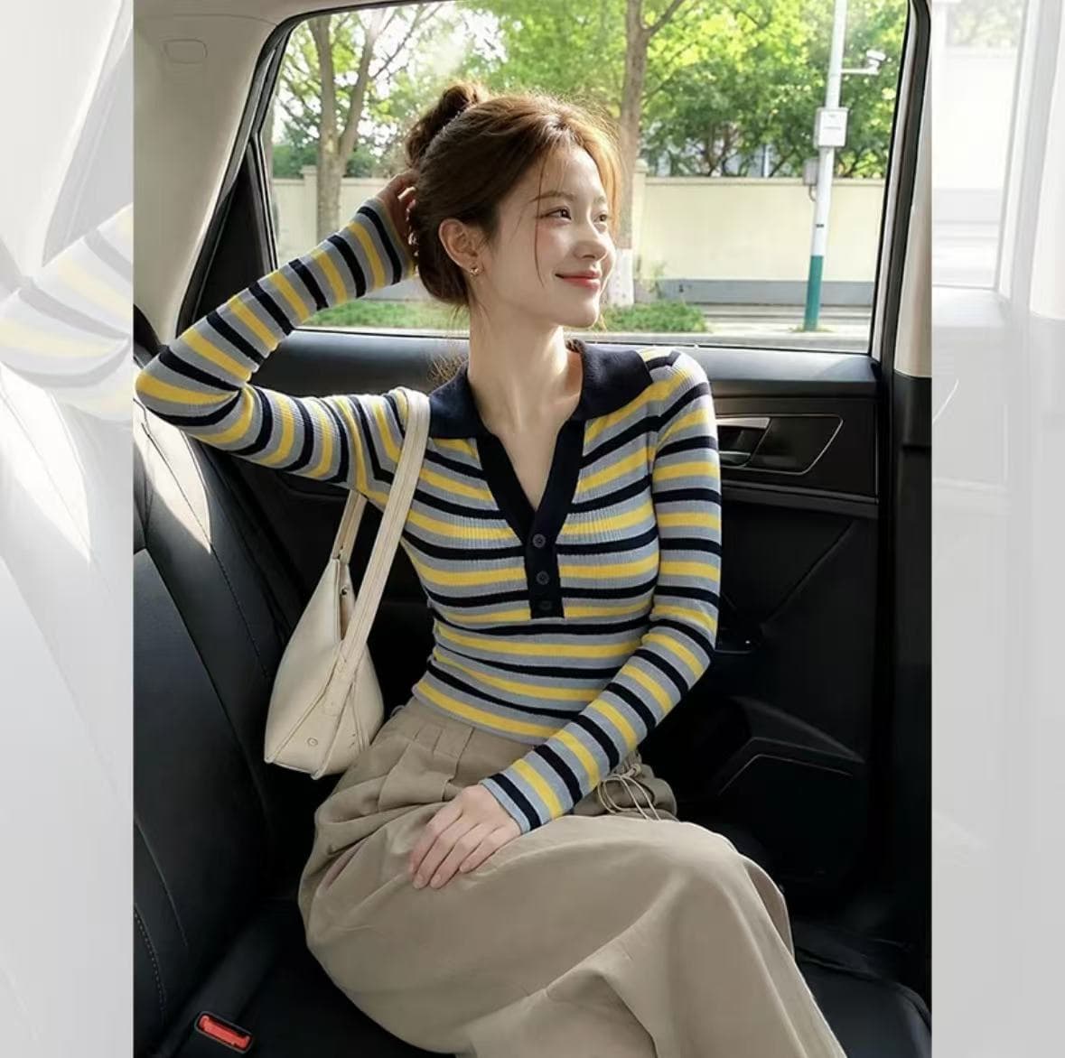 레트로 배색 스트라이프 니트 기본 셔츠 여성 인사이드 가져 가라. 디자인 센스 가을 겨울철 몸매 가꾸기 긴팔 긍정적 인 어깨 스웨터 맨위 이미지 2