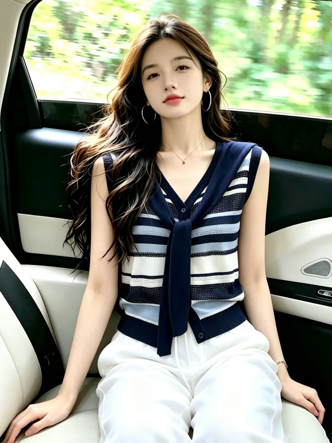 고급 빛 럭셔리 센스 외출용 배색 스트라이프 레이스업 옷 여성 2026 년 여름 섹션 카드 홀로우 아웃 니트 조끼 슬립