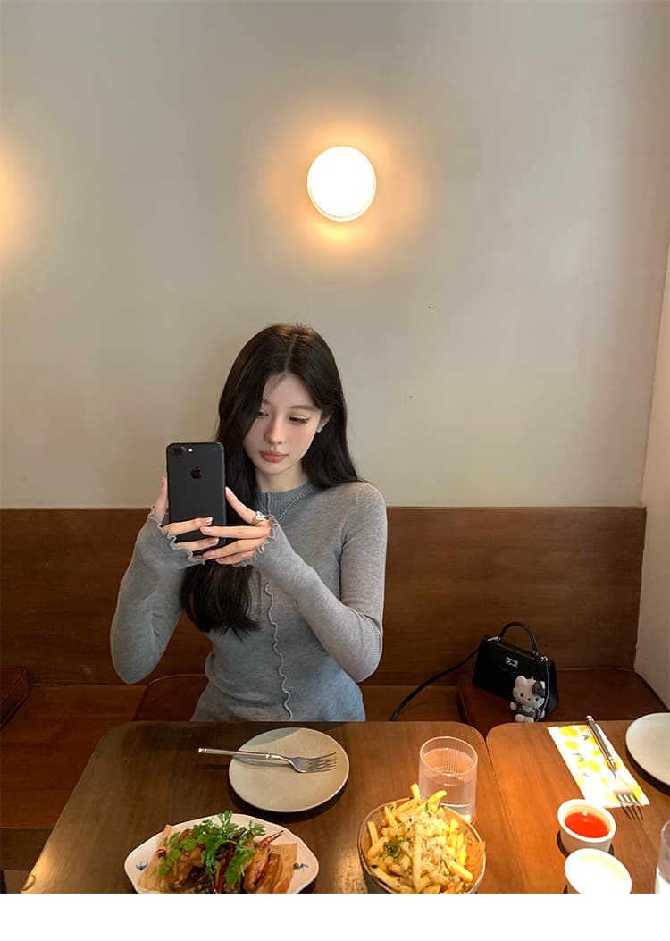 vasse 아름다움 게 다용도 디자인 센스 레이스 양모 혼방 라운드 넥 밑바닥 바늘 위버 가을 몸매 가꾸기 보온 맨위 상세 이미지 3