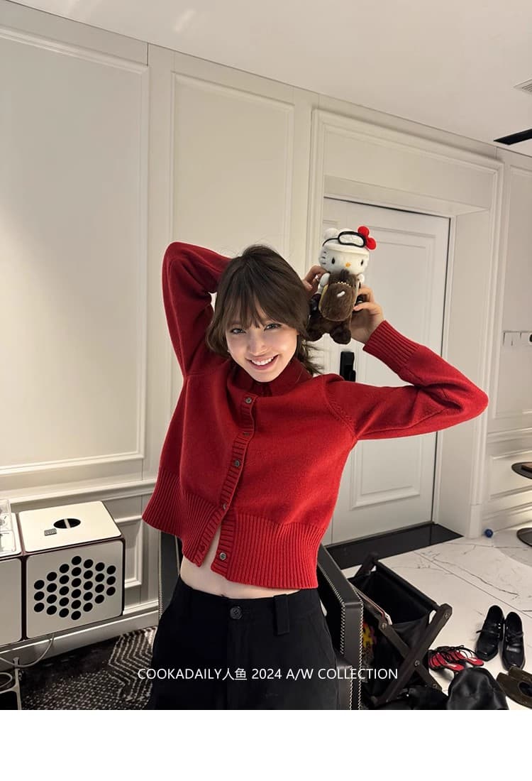 cookadaily 인어 가을 겨울 고급 센스 부드러운 찹쌀 니트 폴로 칼라 삼색 polo 오픈 가디건 여성 스웨터 코트 상세 이미지 12