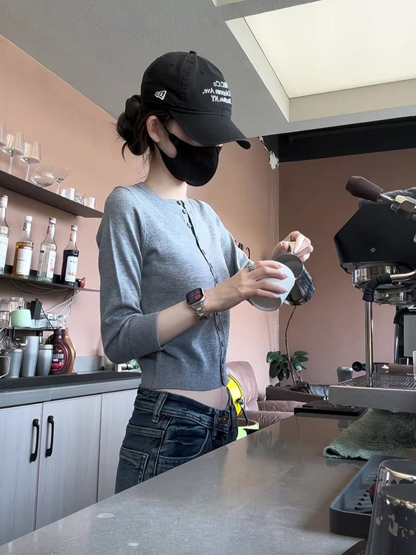 한 부서 회색 긍정적 인 어깨 긴팔 니트 오픈 가디건 여성 가을 경기 슬립 아름다운 작은 키 외부 가져 가라. 그레이트 봐. 의류 이미지 4