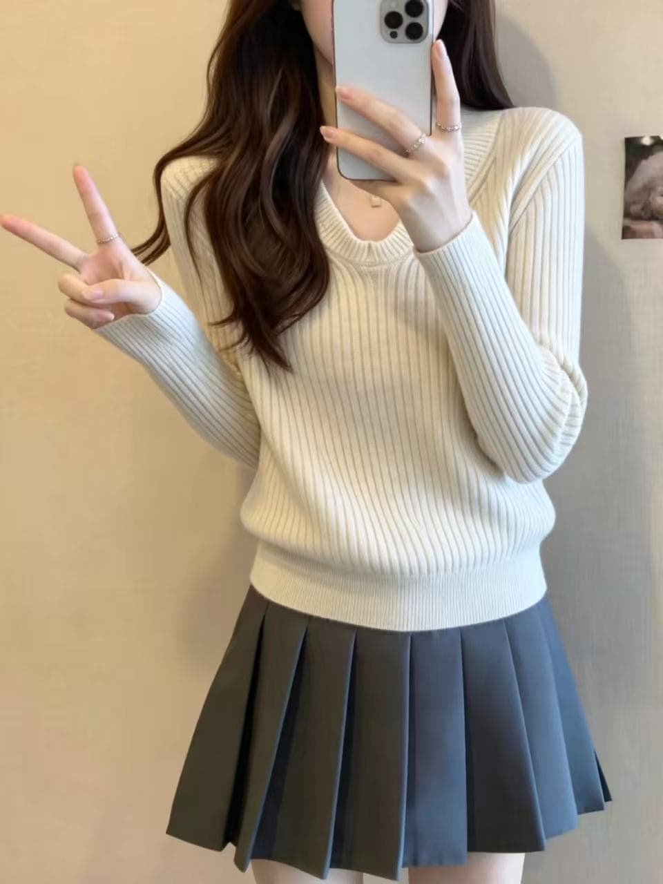 아메리칸 레트로 살구 색상 V넥 긴팔 미니멀리즘 스웨터 여자 가을 겨울 고급 센스 슬림해 보이는 인사이드 가져 가라. 만나는 니트 맨위 상세 이미지 6