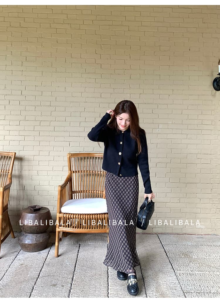 울타리 울타리 라 잠금 해제 우아함 수식 작은 샤넬 스타일 골드 버클 검정색 니트 오픈 가디건 맨위 여성 코트 가을 상세 이미지 10