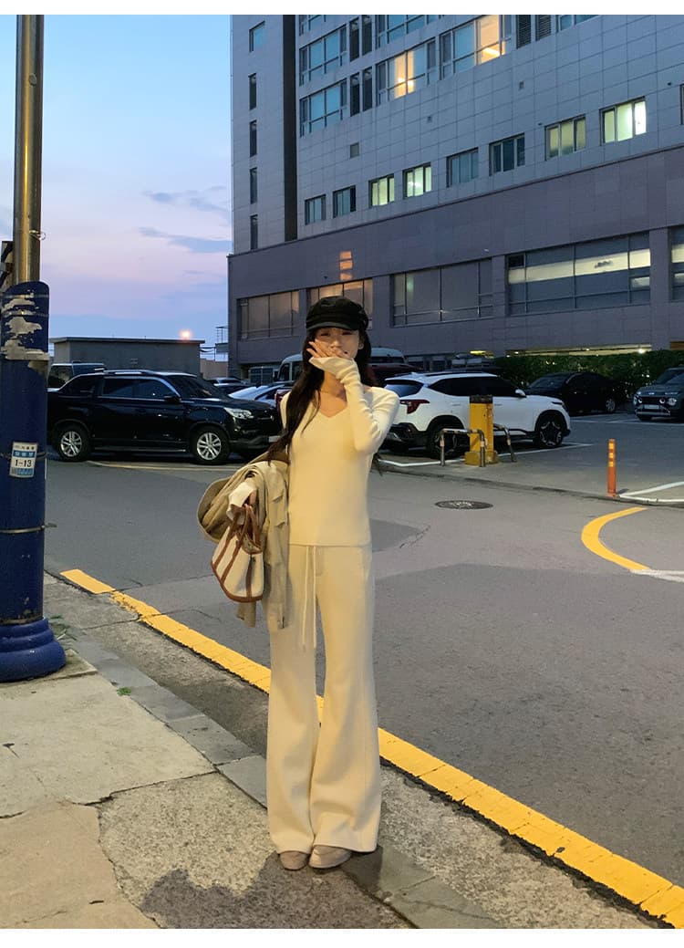 pusumede 통역 우아함 기초 섹션 V넥 니트 스웨터 여성 몸매 가꾸기 인사이드 가져 가라. 기본 셔츠 긴팔 맨위 상세 이미지 3