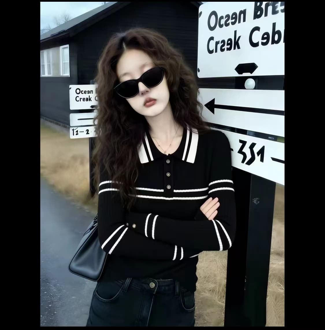 POLO 칼라 니트 스웨터 여성 새로운 가을 겨울 인사이드 잡아라. 의류 학원 스타일 아름다움 라드. 배색 몸매 가꾸기 스트라이프 기본 셔츠 상세 이미지 4