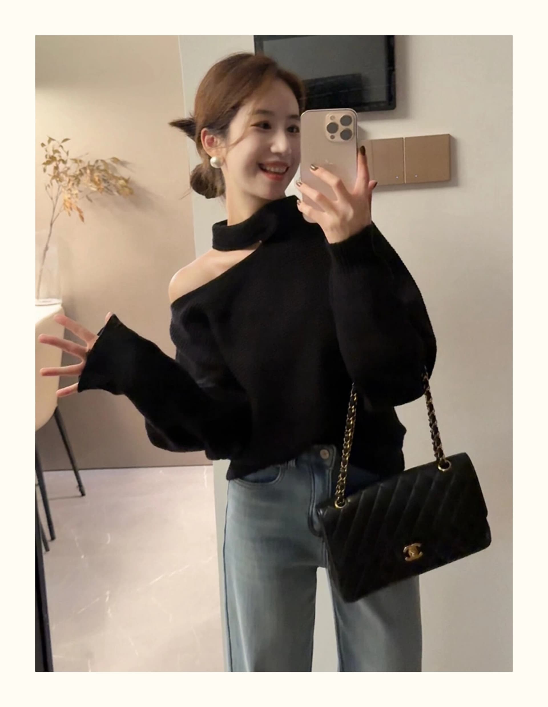 프랑스식 빨간색 분위기 센스 비스듬한 어깨 행침 목 니트 기본 셔츠 여성 2026 가을 겨울 스웨터 인사이드 가져 가라. 품격 작은 맨위 상세 이미지 7