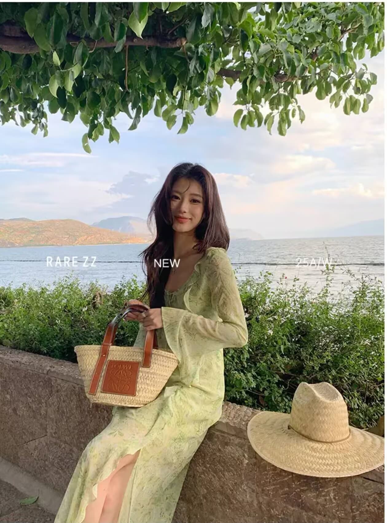 서부 지역 재스민 프랑스식 프릴 프린트 마이크로 ~을 통해 쉬폰 v 칼라 휴가 바람 요정 롱 스커트 상세 이미지 12