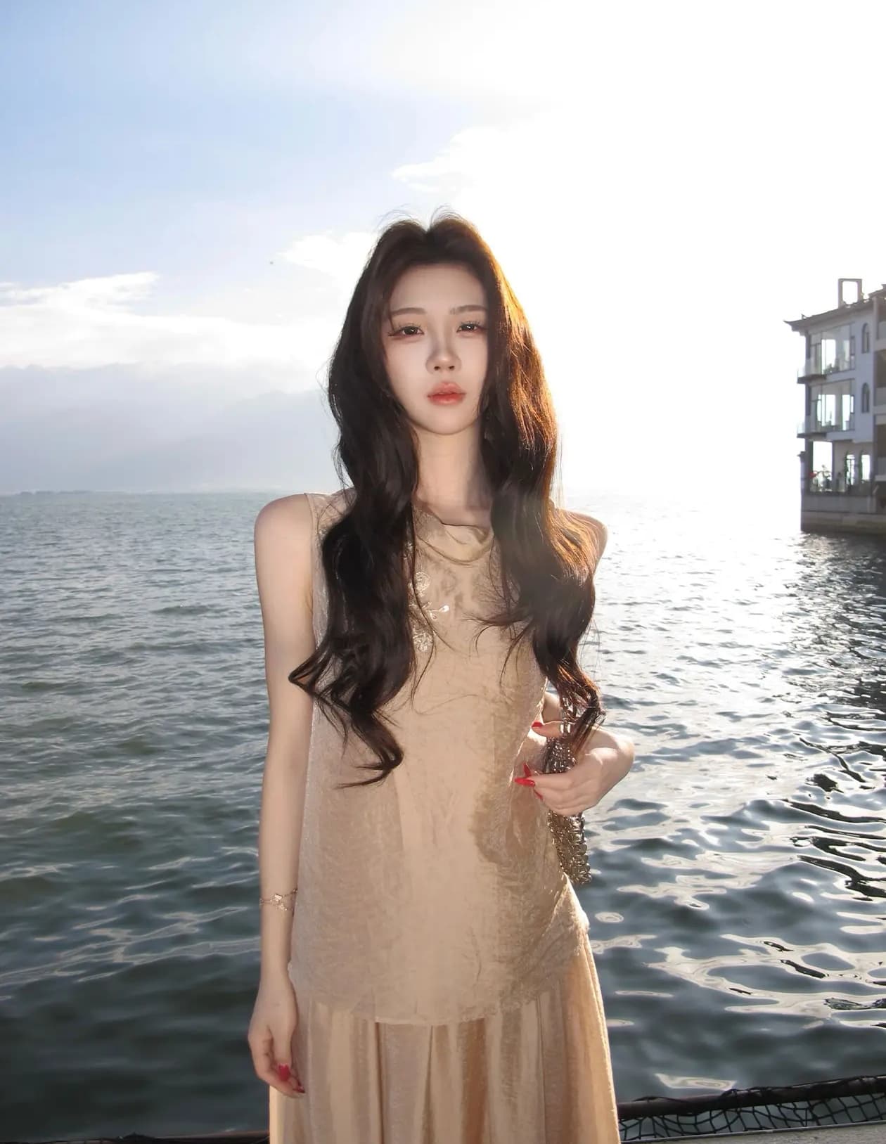 칼라 스트랩 여름 새로운 중간 소매 허리 수축 슬림해 보이는 디자인 센스 롱 스커트 이미지 4
