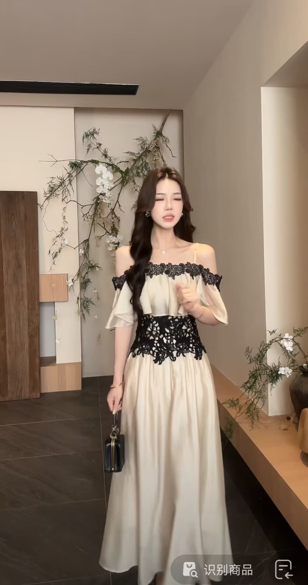 무쯔리 목자이 ~ 중 리 옛날 판화 빛 요리 한 디자인 센스 오프숄더 허리 수축 슬립 도루 센스 반신 치마 세트 상세 이미지 9