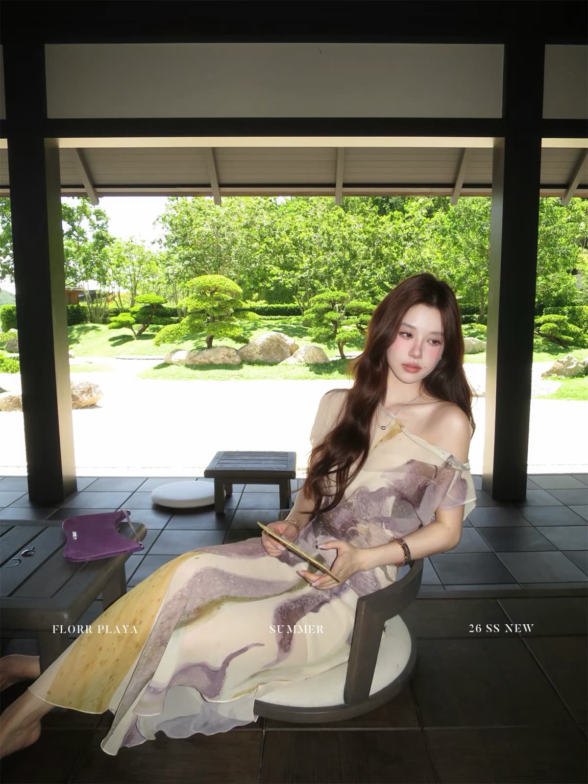 새로운 중식 여성 드레스 감기 고급 센스 국풍 수묵화 프린트 섹시함 비스듬한 칼라 오프숄더 허리 수축 타이트 스커트 롱 스커트 이미지 3