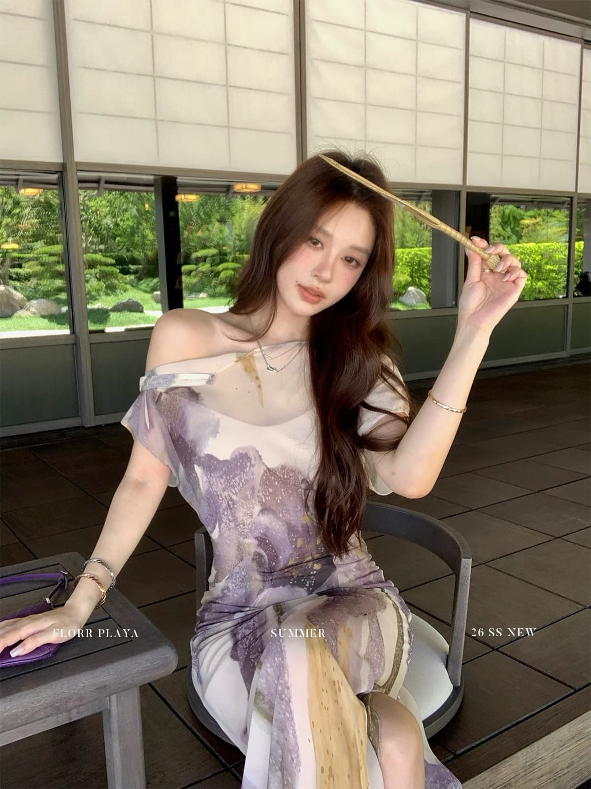 새로운 중식 여성 드레스 감기 고급 센스 국풍 수묵화 프린트 섹시함 비스듬한 칼라 오프숄더 허리 수축 타이트 스커트 롱 스커트 이미지 4