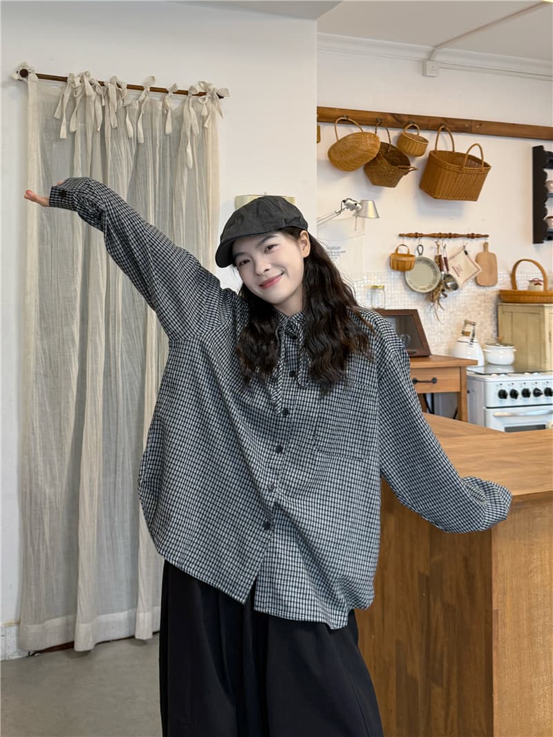 실사 체크무늬 레이스 업 셔츠 풀오버 베스트 캐주얼 바지 상세 이미지 12