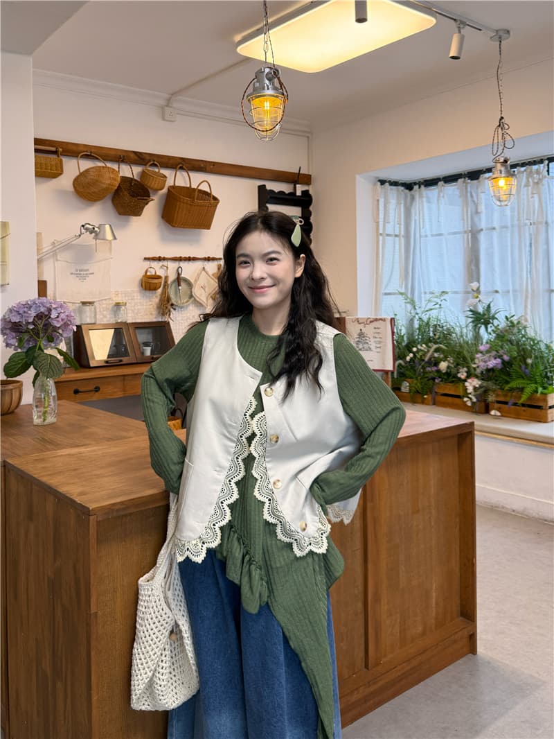 실사 베스트 불규칙 티셔츠 청바지 이미지 2
