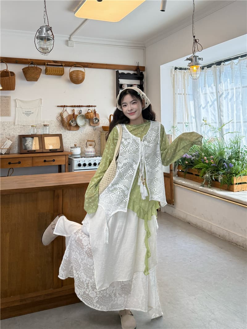 실사 베스트 얇은 스타일 자외선 차단 티셔츠 반신 스커트