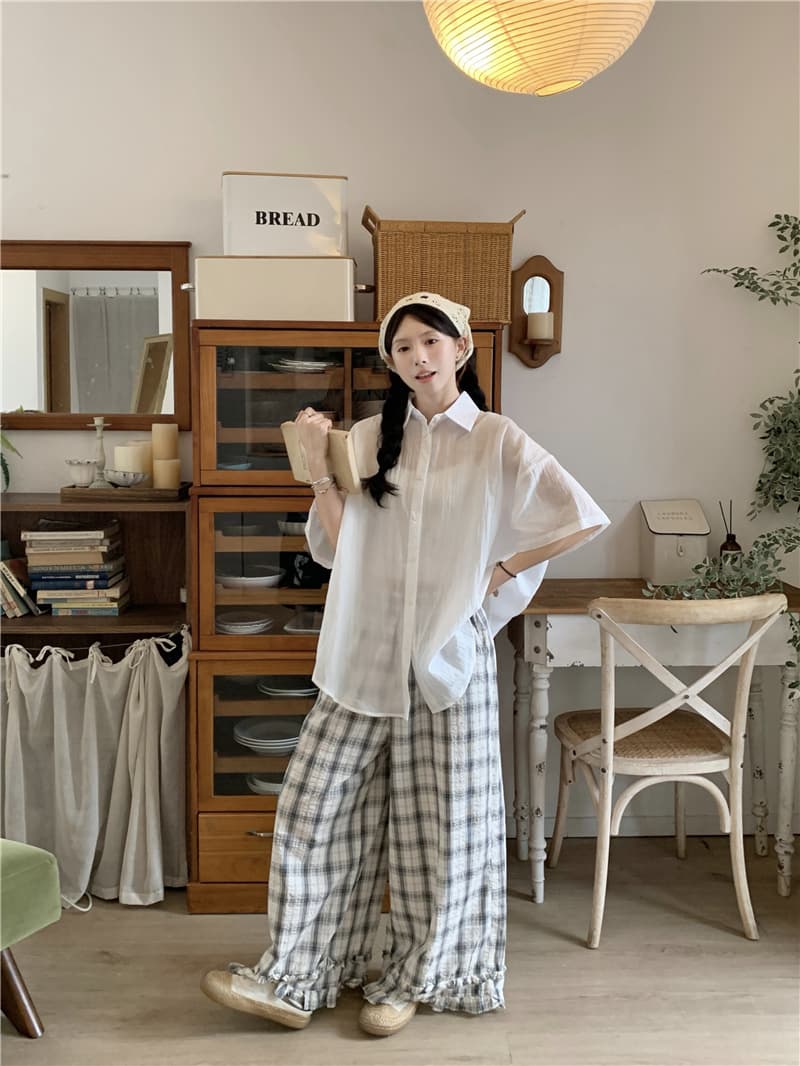 실사 사실 투피스 세트 셔츠 체크무늬 바지 상세 이미지 11
