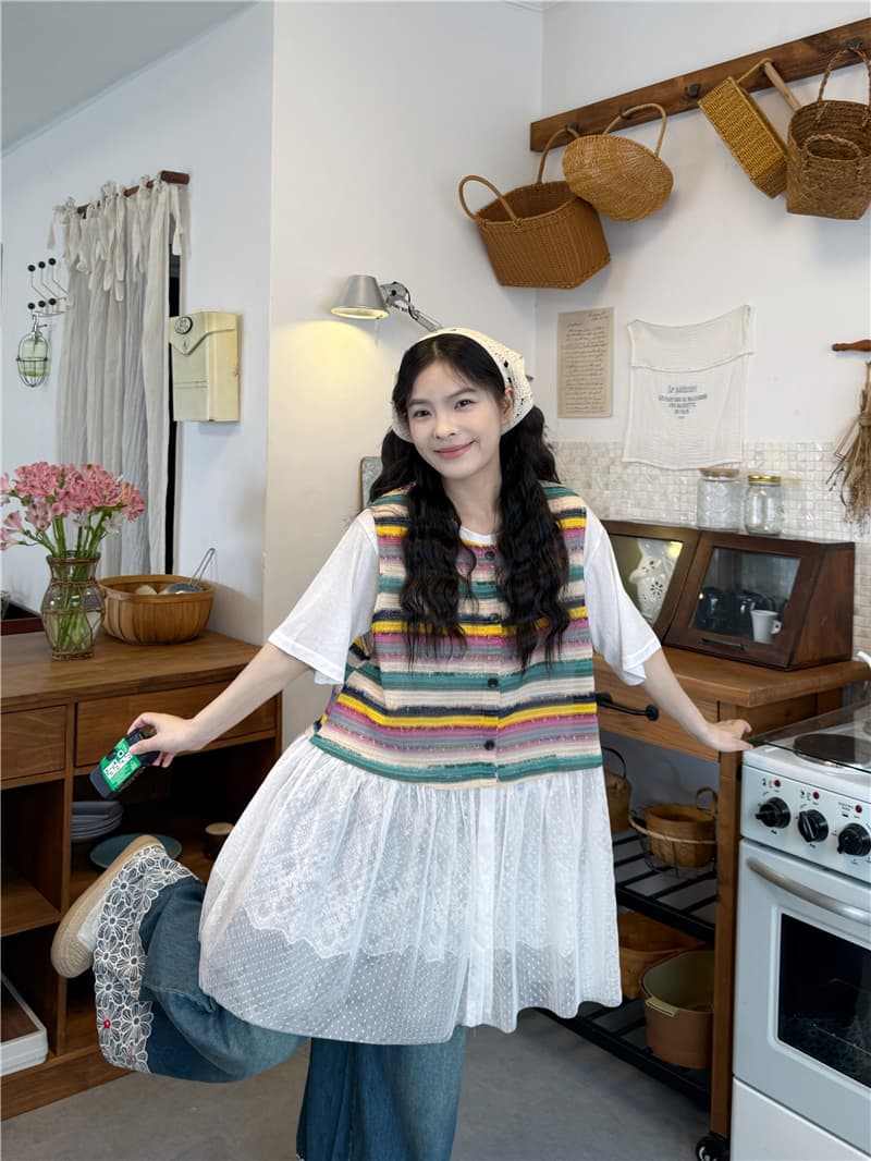실사 조끼 스커트 티셔츠 청바지 이미지 3