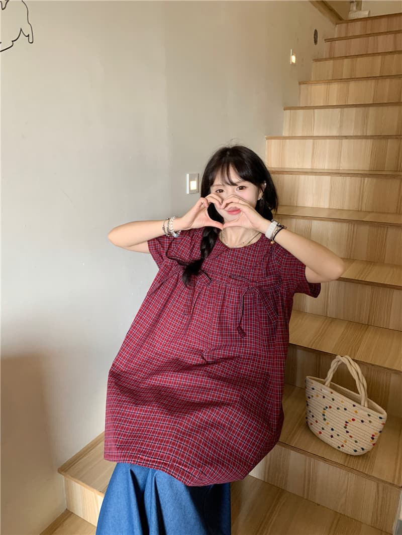실사 체크무늬 나비 매듭 드레스 청바지 상세 이미지 11