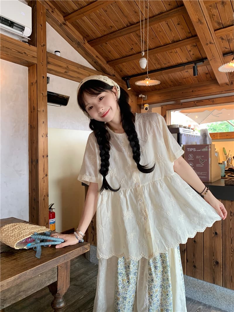 실사 셔츠 패치워크 반신 스커트 이미지 4