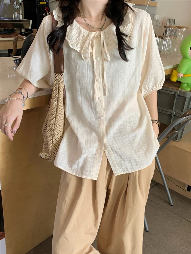 실사 레이스 칼라 셔츠 캐주얼 바지 이미지 2