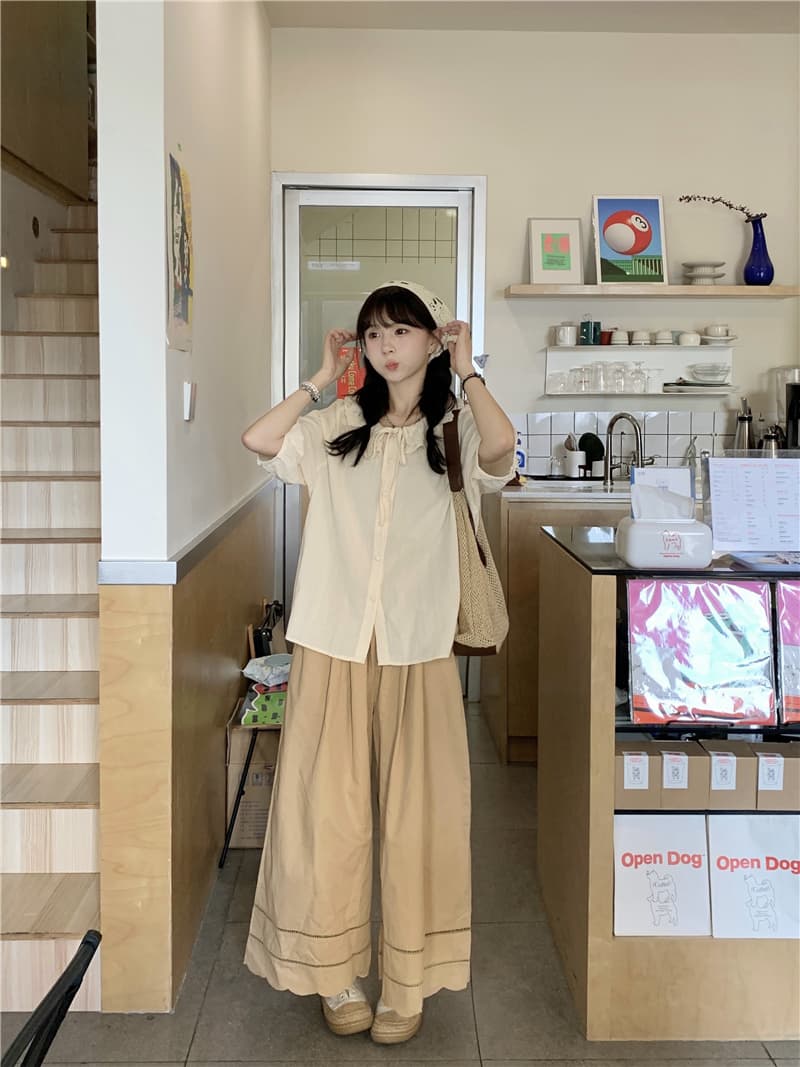 실사 레이스 칼라 셔츠 캐주얼 바지 상세 이미지 4