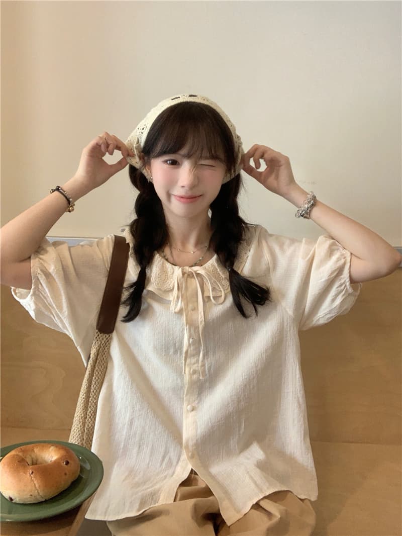 실사 레이스 칼라 셔츠 캐주얼 바지 상세 이미지 5