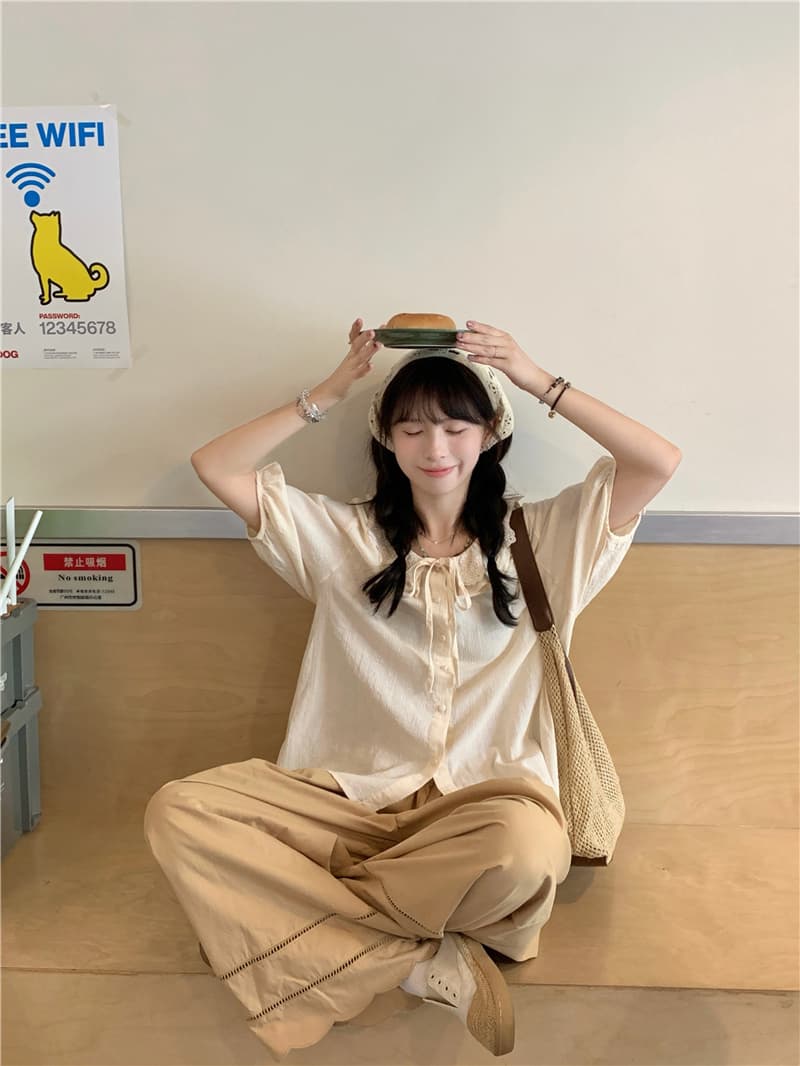 실사 레이스 칼라 셔츠 캐주얼 바지 상세 이미지 7