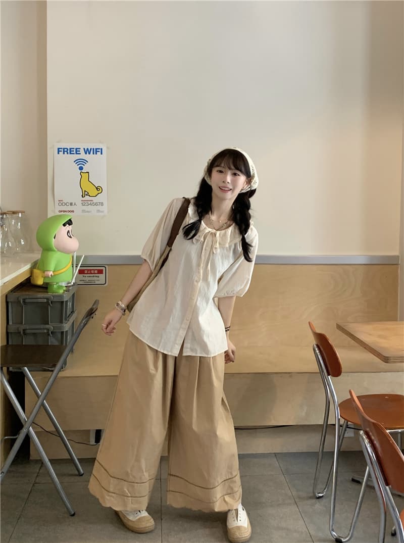 실사 레이스 칼라 셔츠 캐주얼 바지 상세 이미지 10