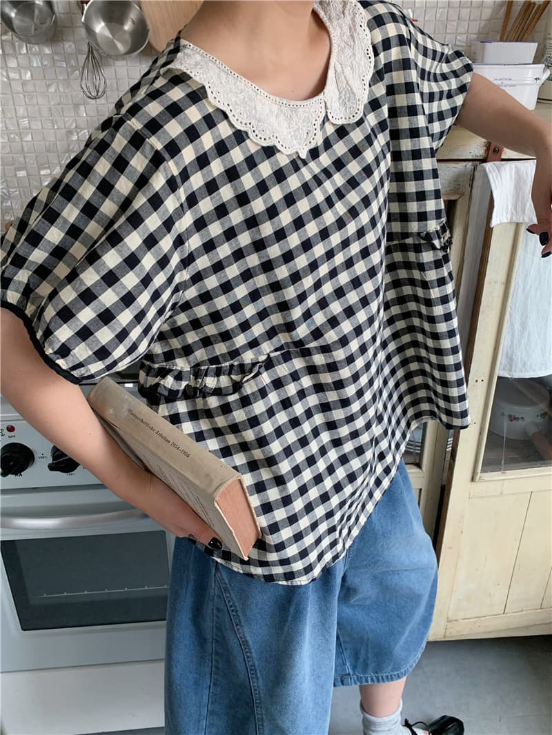 실사 체크무늬 베이비 칼라 셔츠 데님 7부 바지 상세 이미지 9
