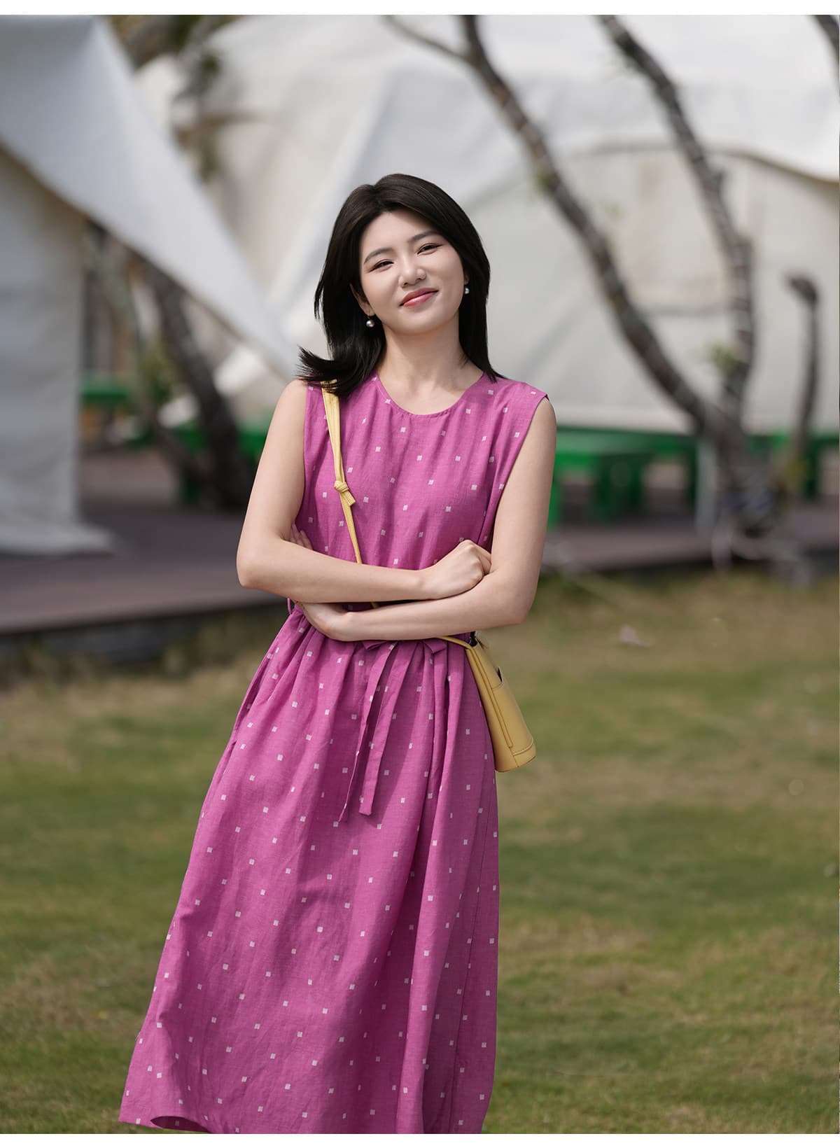문예 레트로 아마 주간 실크 민소매 도트 무늬 여성 드레스 허리 수축 슬림해 보이는 연령 감소 작은 조끼 스커트 상세 이미지 6