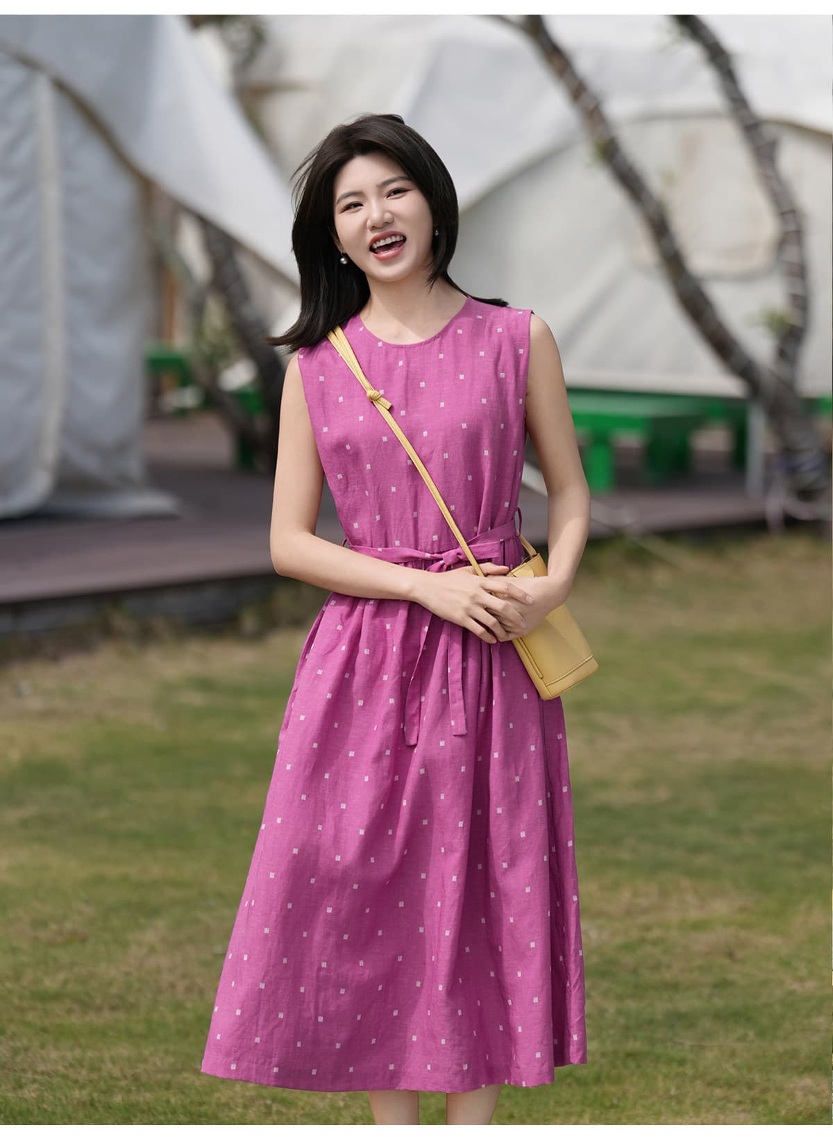문예 레트로 아마 주간 실크 민소매 도트 무늬 여성 드레스 허리 수축 슬림해 보이는 연령 감소 작은 조끼 스커트 상세 이미지 17