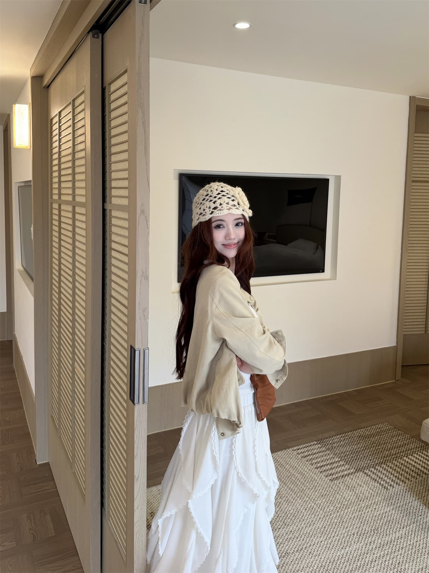 실사 여행 바람 다용도 루즈핏 쇼트 스타일 재킷 재킷 맨위 불규칙 프릴 하이웨이스트 롱 스커트 상세 이미지 17