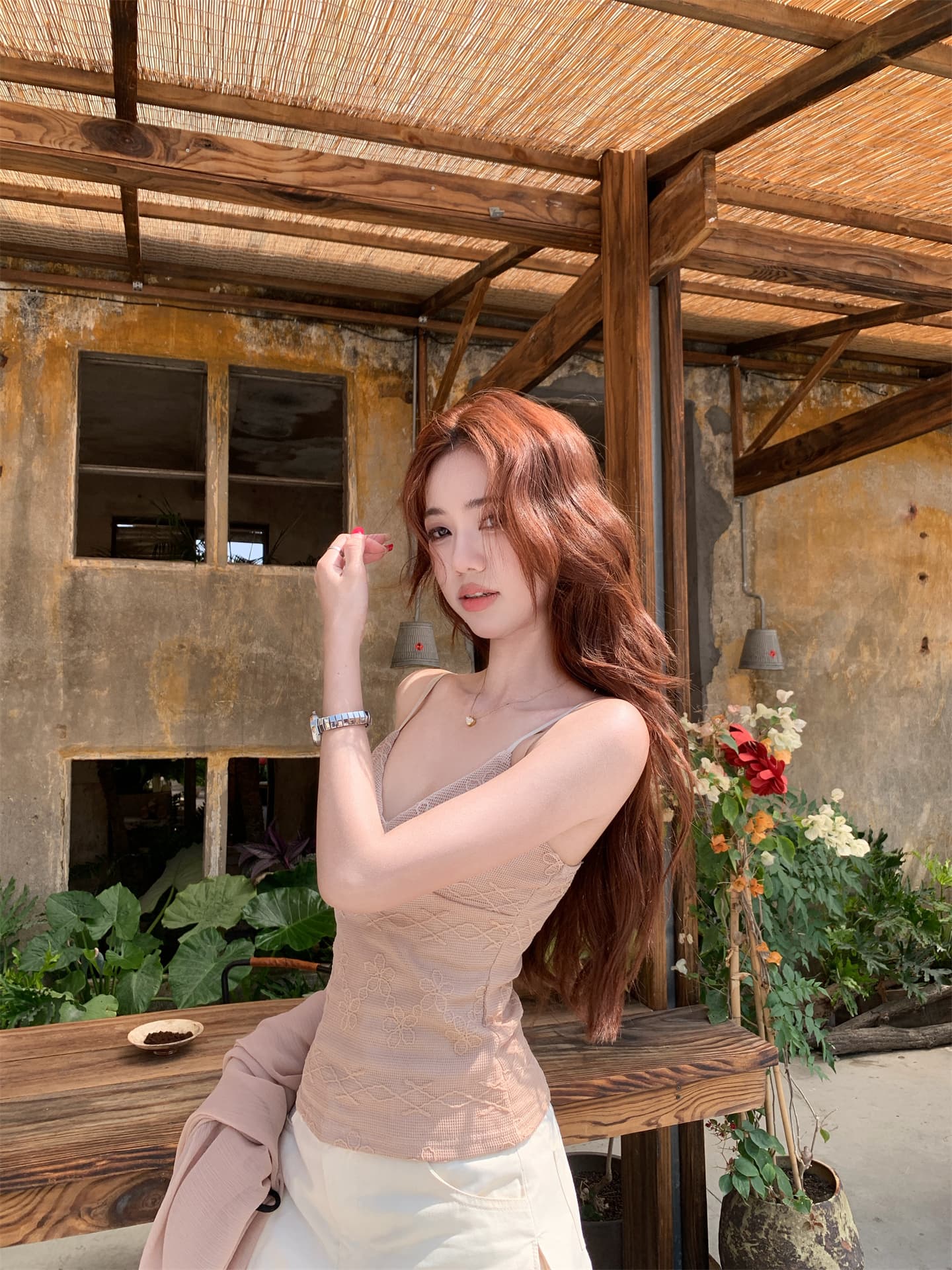 실사 한 부서 ins 바람 쉬폰 작은 숄 레이스 슬립 투피스 세트 상세 이미지 5