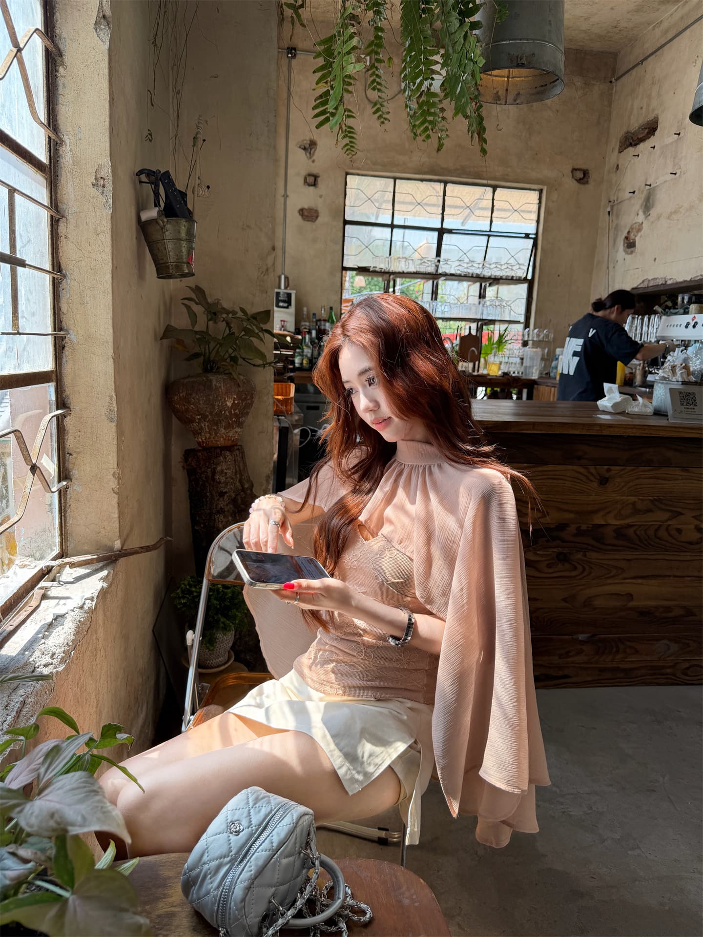 실사 한 부서 ins 바람 쉬폰 작은 숄 레이스 슬립 투피스 세트 상세 이미지 13