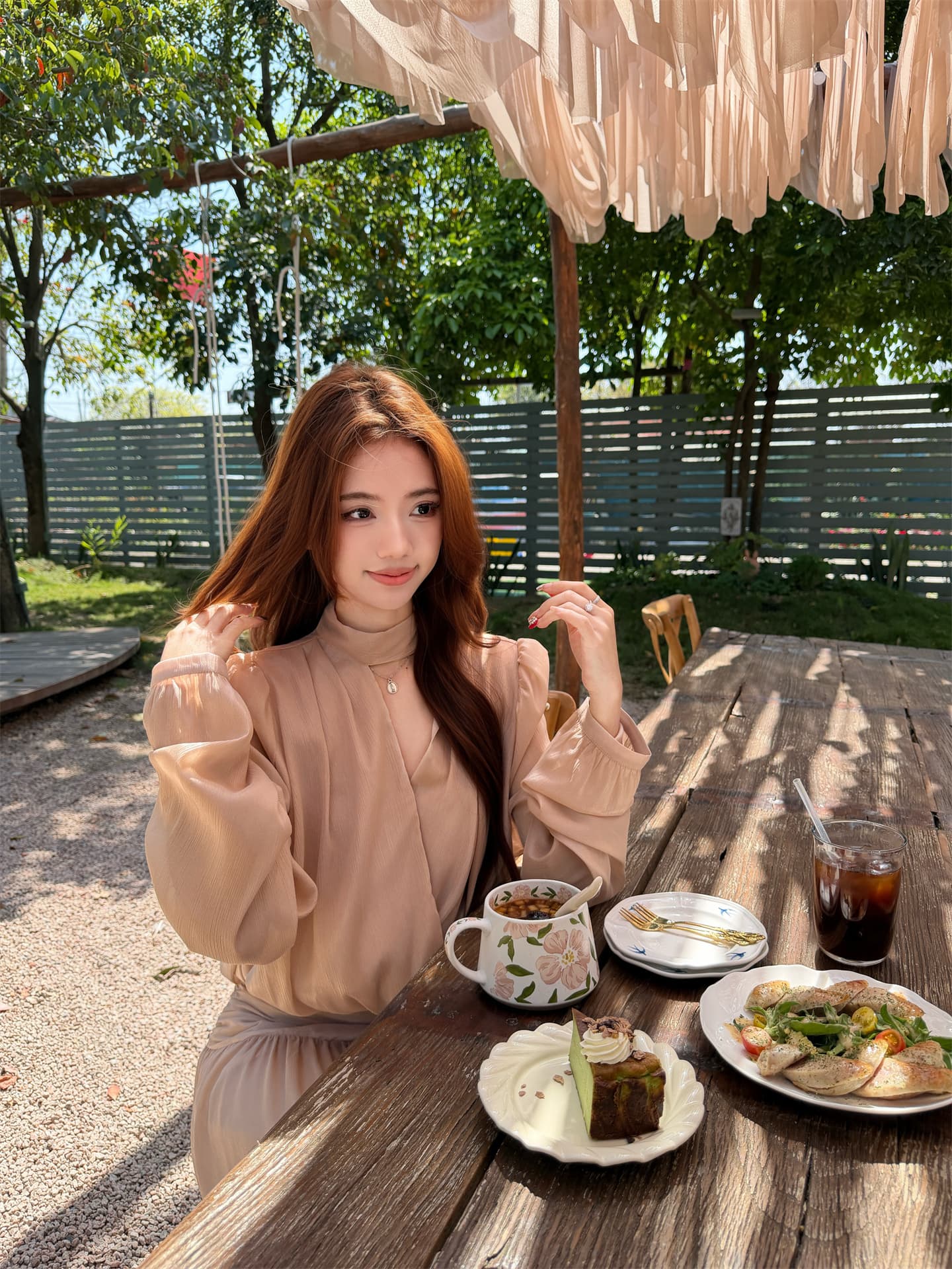실사 프랑스식 V넥 리본 쉬폰 작은 셔츠 슬림해 보이는 주름 치마 반신 스커트 투피스 세트 상세 이미지 15