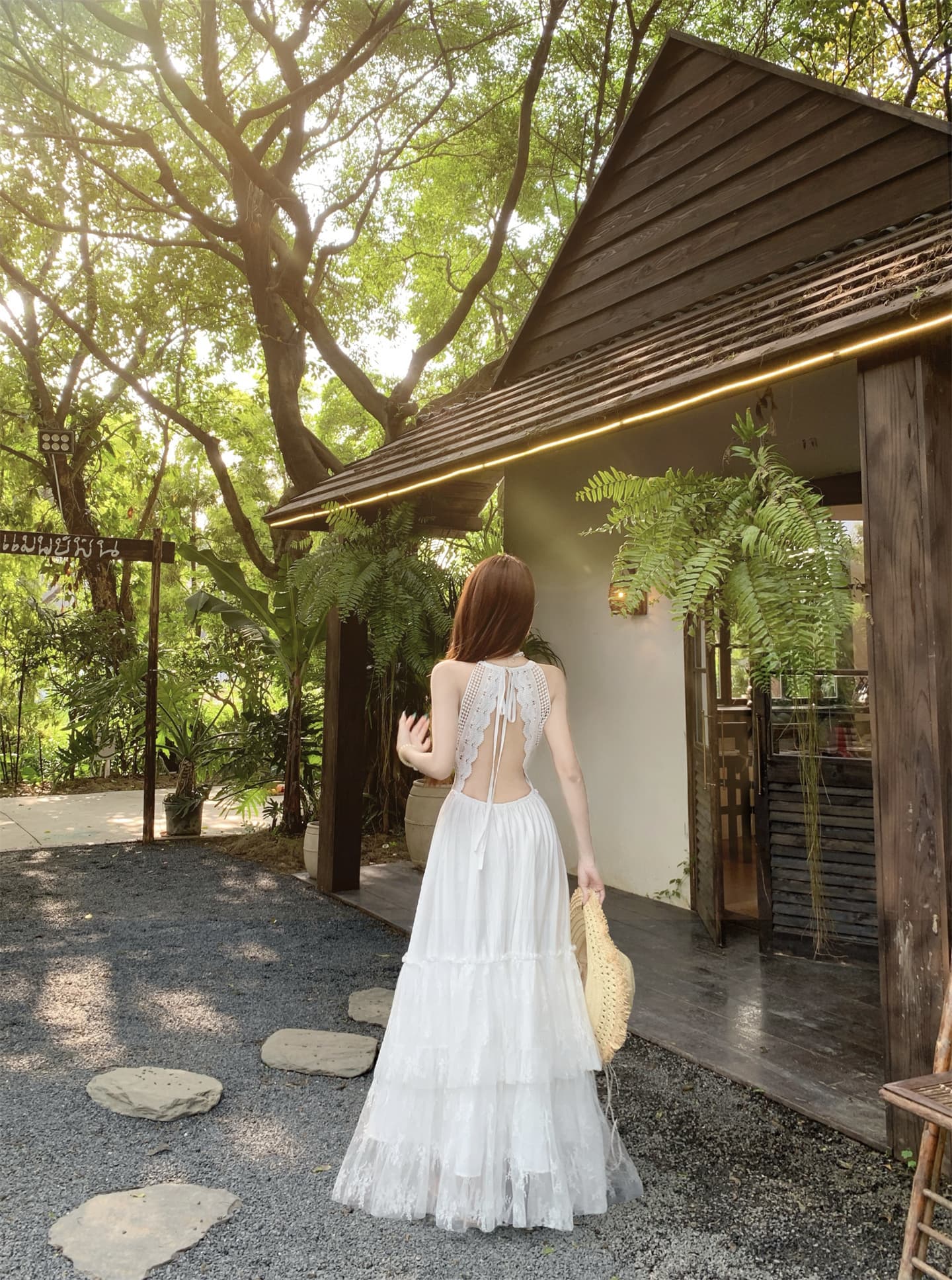 실사 레이스 조각 백리스 드레스 해변가 사진 찍기 치마 분위기 센스 섬 휴가 바람 롱 스커트 상세 이미지 1
