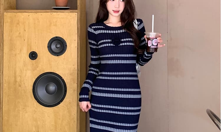 신제품 2026 년 여름 프랑스식 매운맛 엄마 패션 품격 스트라이프 배색 니트 드레스 임산부 드레스 상세 이미지 20