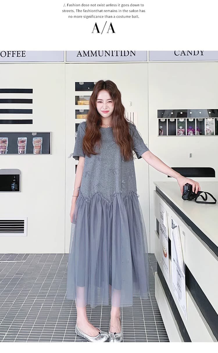 임산부 망사 패치워크 티셔츠 드레스 2026 년 여름 새로운 디자인 센스 한국 스타일 루즈핏 임산부 A라인 스커트 상세 이미지 10