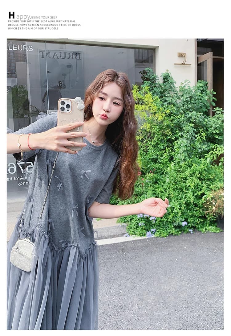 임산부 망사 패치워크 티셔츠 드레스 2026 년 여름 새로운 디자인 센스 한국 스타일 루즈핏 임산부 A라인 스커트 상세 이미지 13
