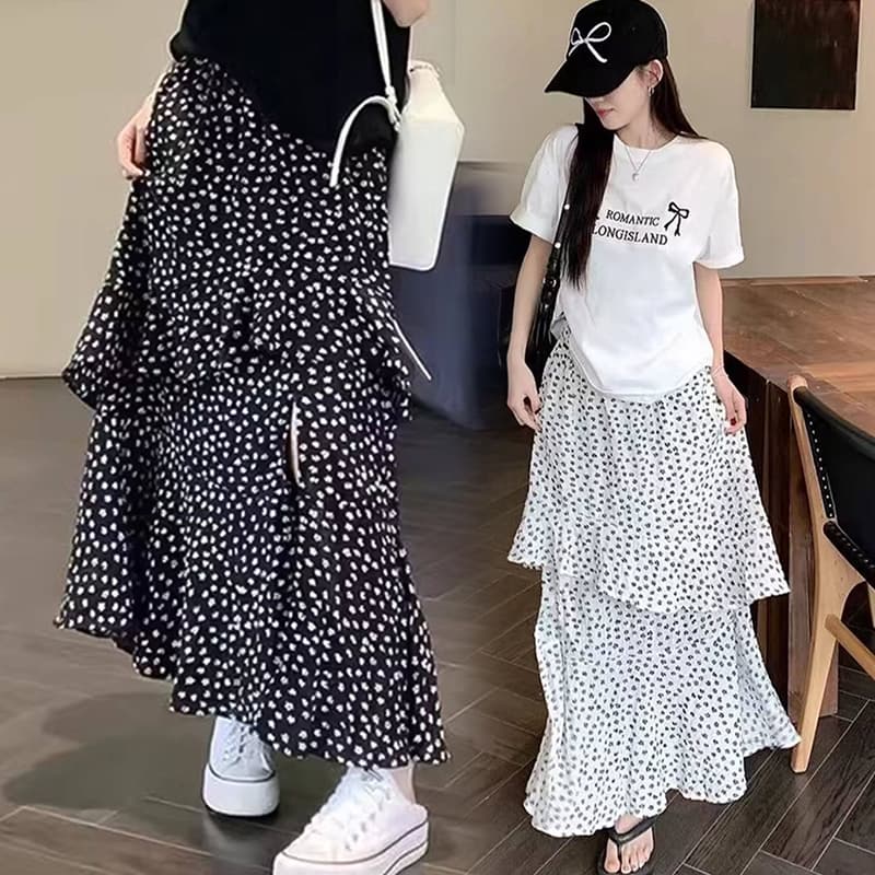지금 한 부서 레트로 작은 꽃무늬 반신 스커트 여성 2026 여름 임산부 새로운 측면 트임 밴딩 하이웨이스트 케이크 드레스 이미지 4