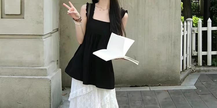 2026 여름 새로운 민소매 맨위 패치워크 화이트 레이스 계층의 감각 없음 복부 지지 임산부 반신 치마 세트 상세 이미지 46