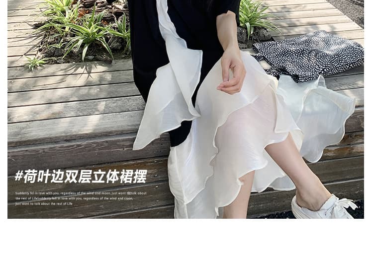 출산 착용 작은 대중 프릴 망사 패치워크 한국 스타일 니트 원피스 새로운 슬림해 보이는 Chic 고유 한 드레스 여름 상세 이미지 6