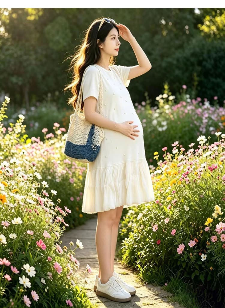 출산 착용 여름 드레스 2026 새로운 드레스 임신 엄마 프랑스식 착용 가져 가라. 패션 품격 달콤함 슬림해 보이는 여름 미니 스커트 상세 이미지 12