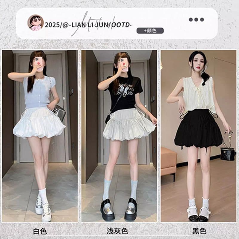 출산 스커트 여름 나비 매듭 스트랩 퍼프 치마 화이트 반신 스커트 한 마디 미니 스커트 꽃밭 치마 이미지 2
