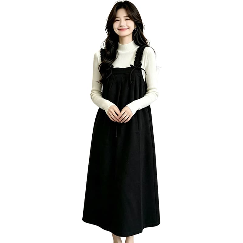 출산 착용 목이버섯 넓은 측면 슬립 드레스 가을 겨울 새로운 달콤함 루즈핏 다용도 중간 길이 A라인 스커트 만나는 이미지 5