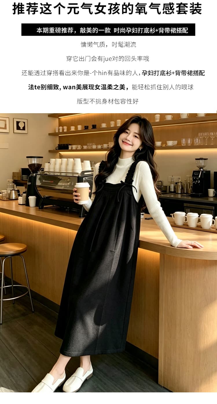 출산 착용 목이버섯 넓은 측면 슬립 드레스 가을 겨울 새로운 달콤함 루즈핏 다용도 중간 길이 A라인 스커트 만나는 상세 이미지 2
