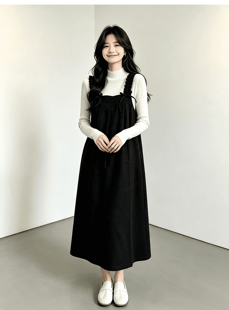 출산 착용 목이버섯 넓은 측면 슬립 드레스 가을 겨울 새로운 달콤함 루즈핏 다용도 중간 길이 A라인 스커트 만나는 상세 이미지 11